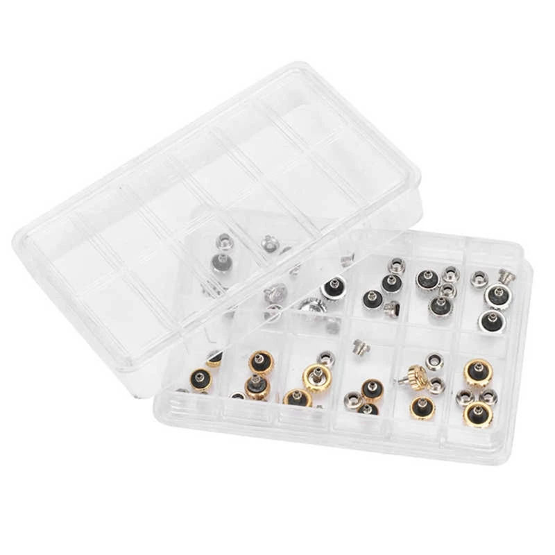 

24Pcs Copper Watch Crown Parts Watch Head with 24 Screw Replacement Parts Gold Silver Watch Repair Accessories 5.3/6/7mm
