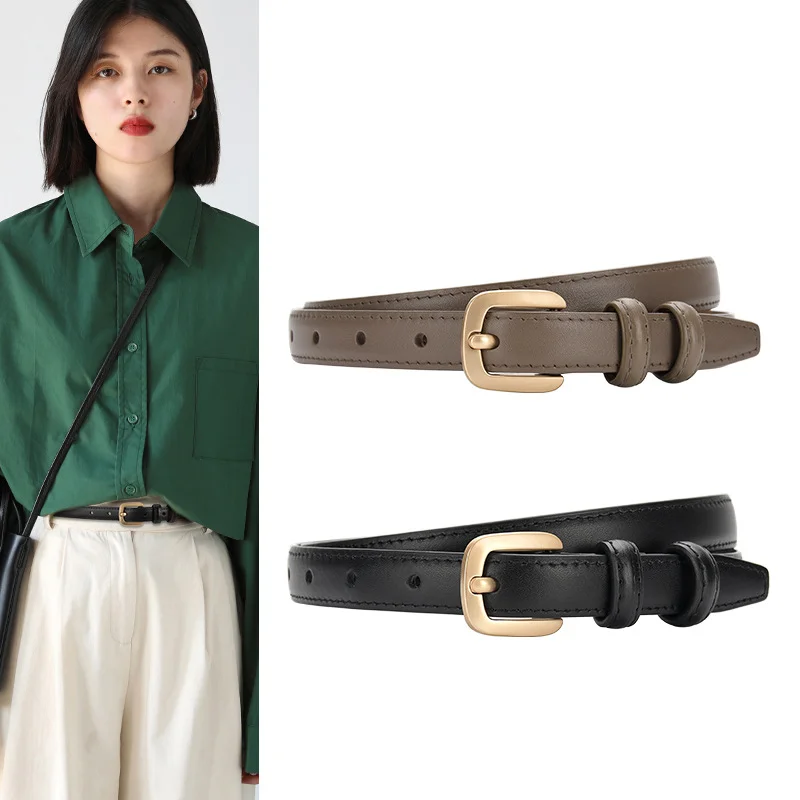 New Belts for Women Simple Leather Gold Buckle Matte Belt Female Jeans Dress Pants Waistband Luxury Designer Brand Straps