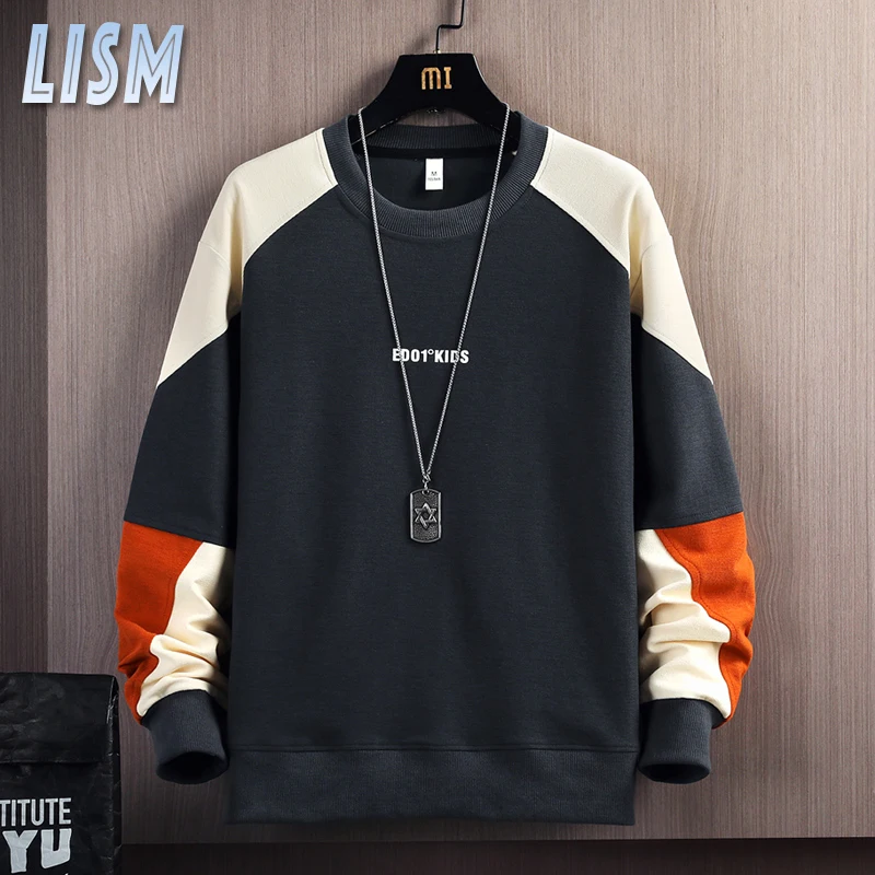 

2023 LISM Sweatshirts for Men New Fashion Casual Hoodies Long Sleeve Patchwork Sweatshirt Crew Neck Pullover Loose Clothing Tops
