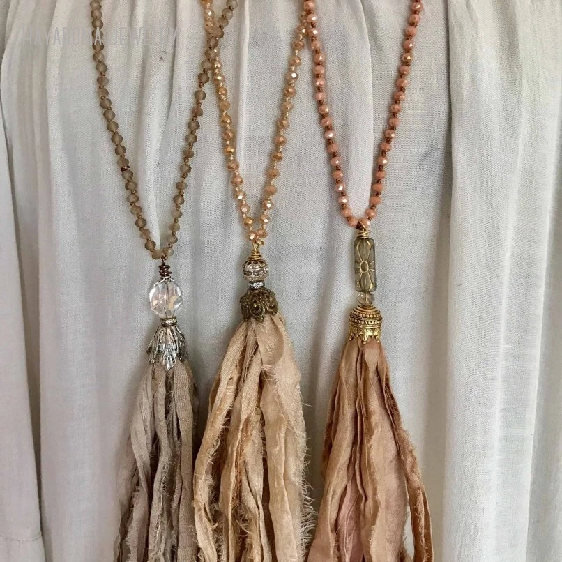 10 шт. простое обтягивающее сари в стиле потертого бохо шелковое ожерелье с