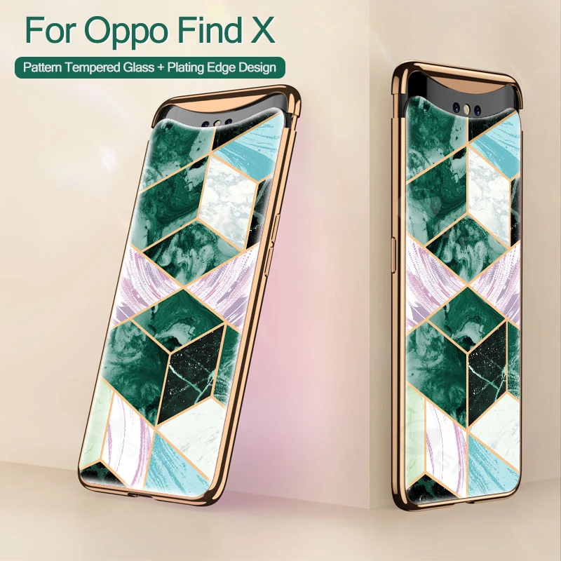 

GKK Luxury Tempered Glass Pattern Case For OPPO Find X Shockproof Plating Frame + Screen Protector Cover For OPPO Find X Case