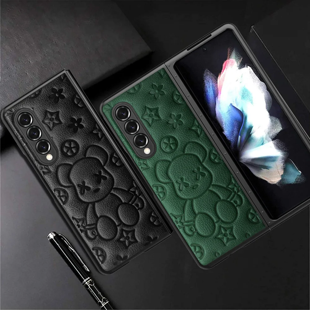 

Luxury Leather Tide Cartoon Pattern Hinge Case For Samsung Galaxy Z Fold 4 3 Shockproof Back Cover For Galaxy Z Flip 4 3 Case