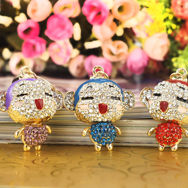 Брелок для ключей Dalaful K122 милый брелок с красной эмалью и кристаллами обезьяны