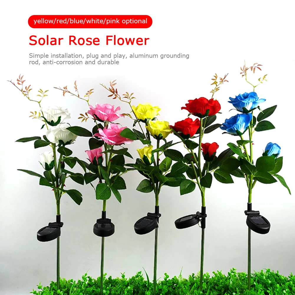 

3LED Solar Rose Flower Light Waterproof Garden Landscape Lamp Outdoor Lawn Lamp Home Decorative Flower Night Lights