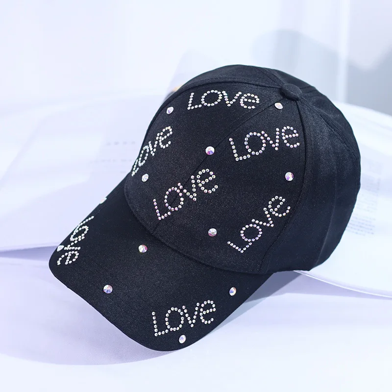 

Women Hats Baseball Cap Fashion Hats for Women LOVE Rhinestone Sun Hat Outdoor crystal gorras Designer kpop Hip Hop Hat