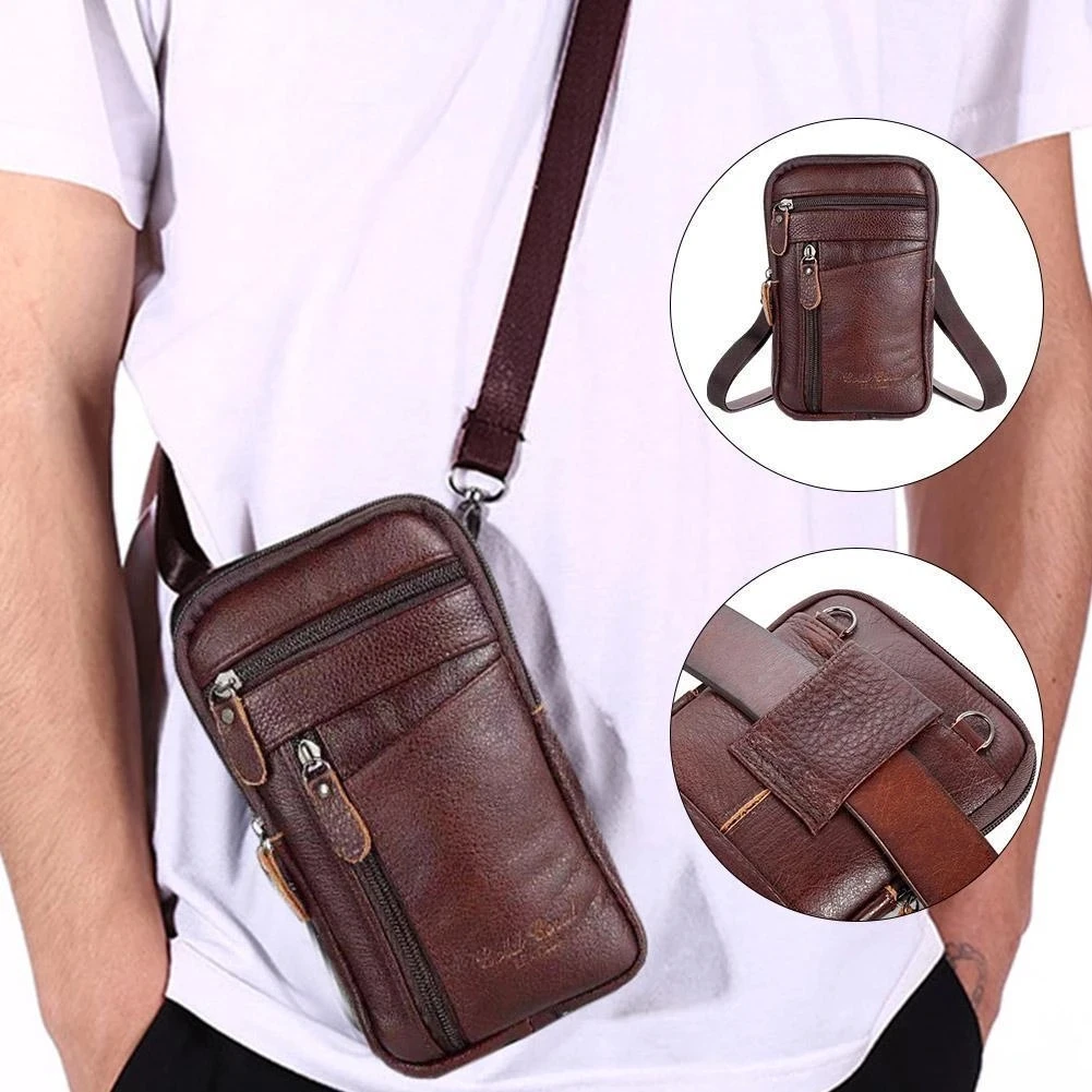 

Portable Men And Women Mobile Phone Pockets Leather Belt Clip Bag Pouch Fashion Crossbody Backpack Shoulder Bag