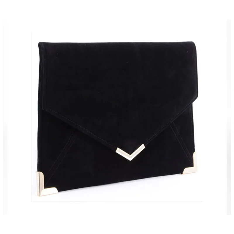 Suede Envelope Clutch Bag For Women 2023 European Style Black Shoulder Bags With Chain Unlined Rectangle Purse Clutches De Luxo