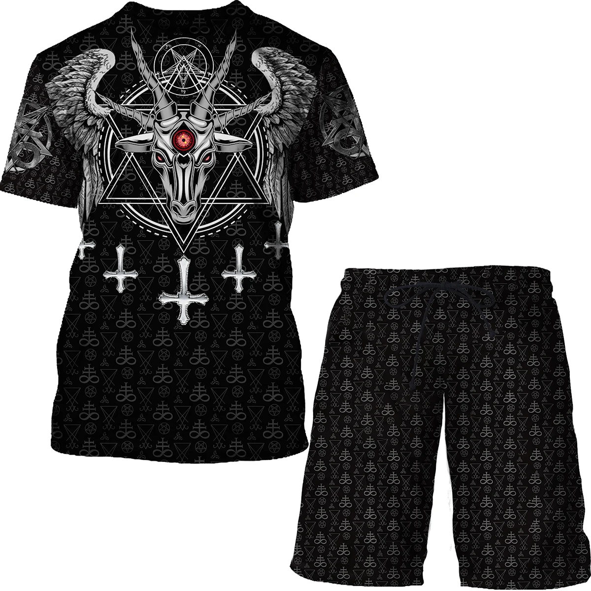 Leisure Vikings Pattern Printing Men's T Shirt Loose O-neck Short Sleeve  Casual Comfortable Shorts 2 Piece Outfit Men Clothing