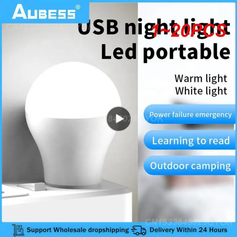 

1~20PCS Plug Lamp Computer Mobile Power Charging Small Book Lamps LED Eye Protection Reading Light Round Light Night Light