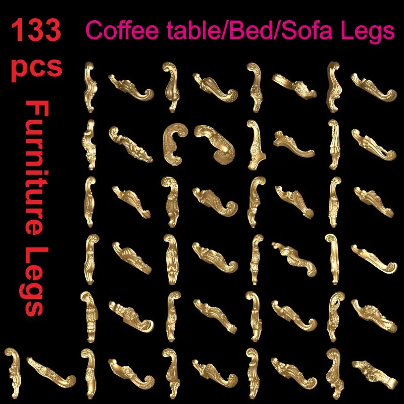 133pcs Furniture Legs 3d STL Model Relief for CNC Router Aspire Artcam Sofa/Coffee table/bed legs