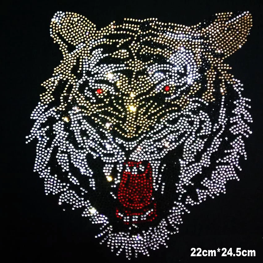 

10pc/lot New Tiger head hot fix rhinestone for neckline,heat transfer motif for garment,diy accessories,embellishment