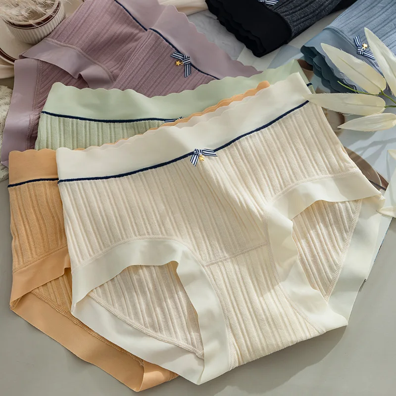 M-L Cotton Panties Women's Underwear Panty Plus Size Mid Waist Comfort Briefs Girls' Solid Color Underpants Female Lingerie
