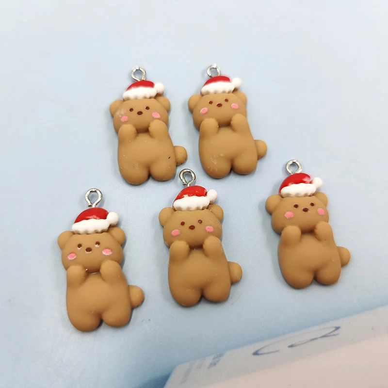 10 шт. милые животные Рождественский Медведь Подвески из смолы Подвески для серьги браслета брелок Diy детские ювелирные изделия C1090