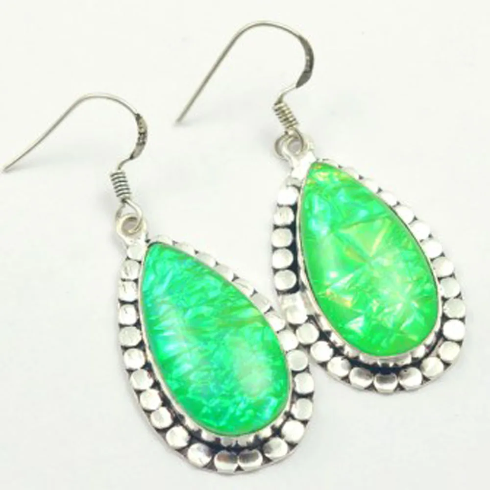 

Dichroic Glass Earrings Silvers Overlay over Copper, USA Size 55mm , E3007