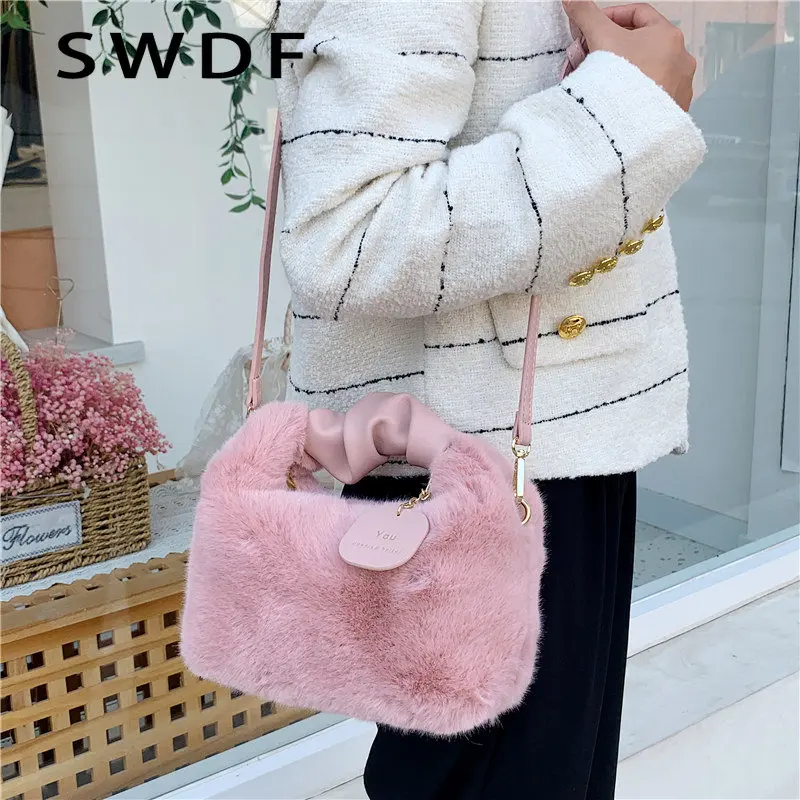 

Модные плюшевые дамские сумочки, вместительные женские сумки-мессенджеры для девушек, женская сумка на плечо из искусственного меха 2023, зимняя женская сумка