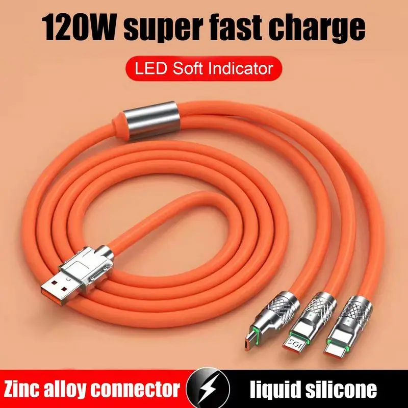 

3 In 1 120W USB Multi Plug Charging Cable 6A Fast Charging Wire High Speed Transfer Data Cable For Mobiles Tablets And Computers