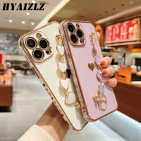 luxury wrist bracelet case for iphone 12 11 13 promax xs xr 7 8plus se2020 coque plating love heart silicone soft tpu back cover