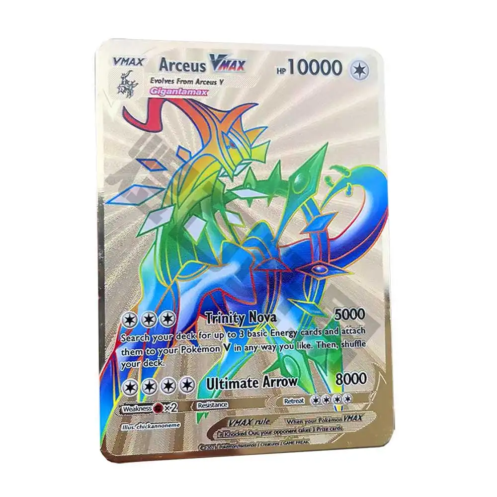 rainbow-mew-vmax-10000-hp-arceus-carte-pokemon-dorate-in-inglese-iron-metal-pokmo-letters-carte-da-gioco-regalo-per-bambini