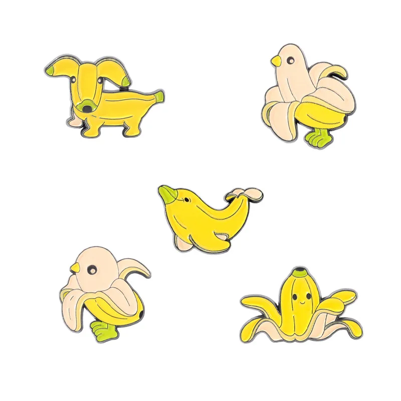 

New Fruit Series Alloy Jewelry Creative Cartoon Banana Octopus Puppy Shape Paint Badge Fruit Brooches Lapel Pin