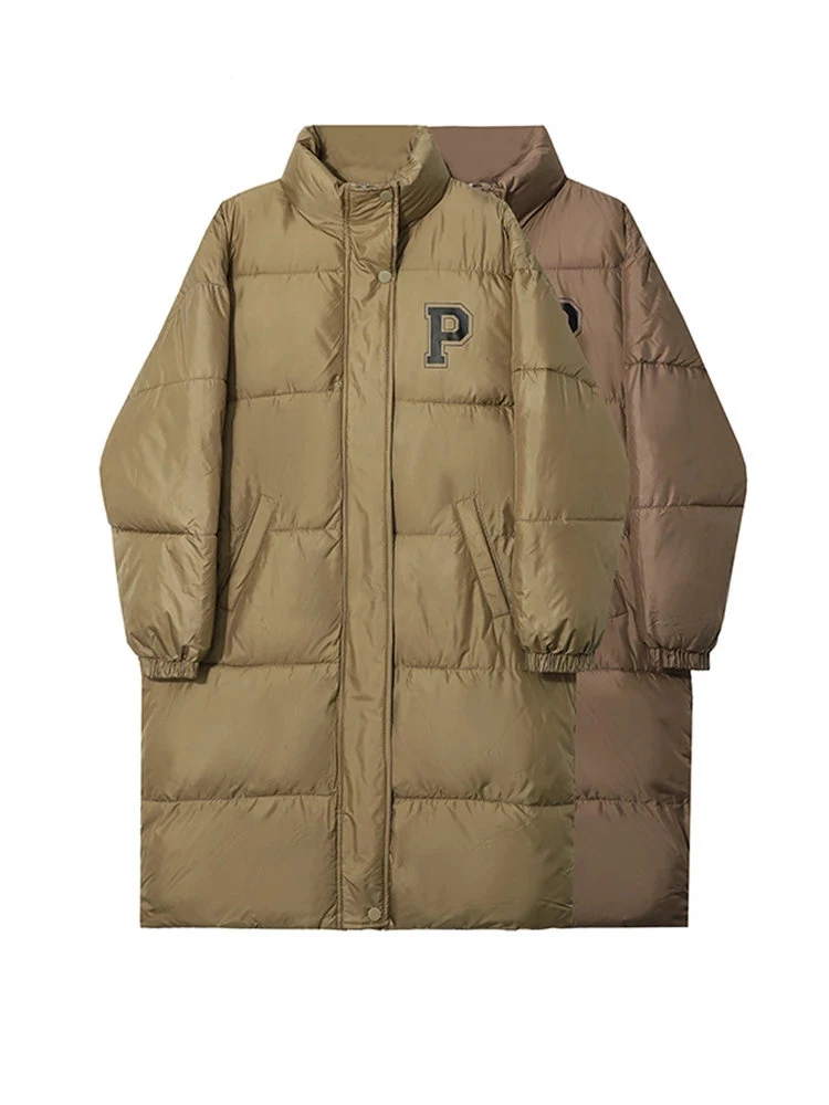 Winter Warm Puffer Down Coats Women Casual Letters Pattern Long Sleeve Stand Collar Long Jackets Outerwear Parkas