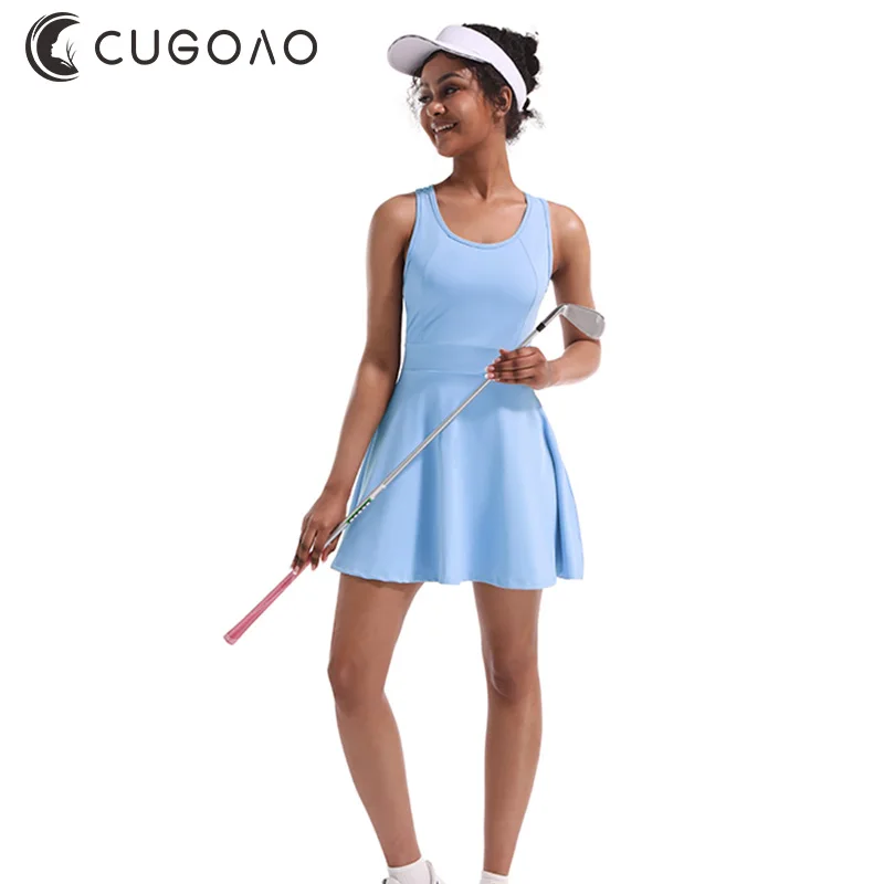 CUGOAO Women Sports Tennis Dress Soft High Elasticity Golf Dress Quick Dry Fitness Shorts 2pcs Set Female Badminton Sportswear