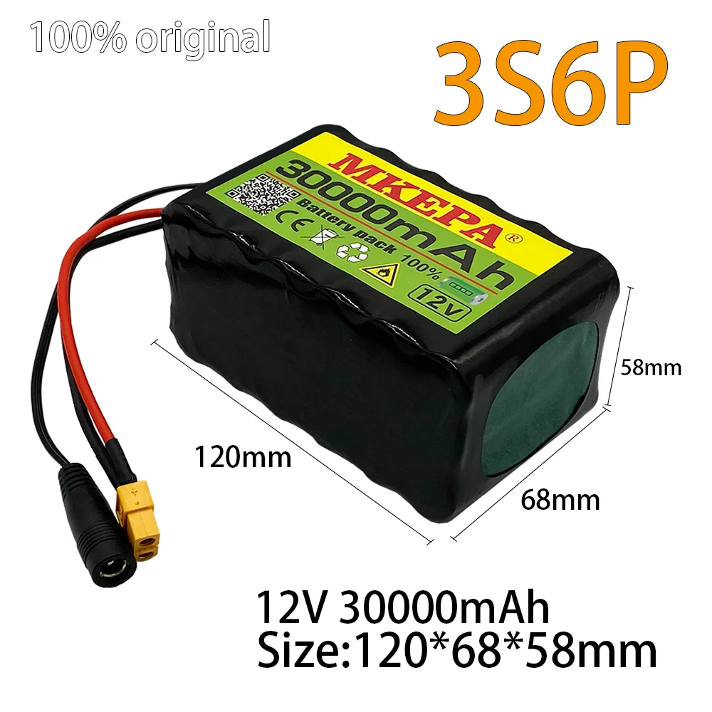 

3S6P 12V 30Ah 40A BMS orline battery pack 18650 li-ion 30000mAh cells XT60 DC5521 400Watt High Power Motor Scooter light