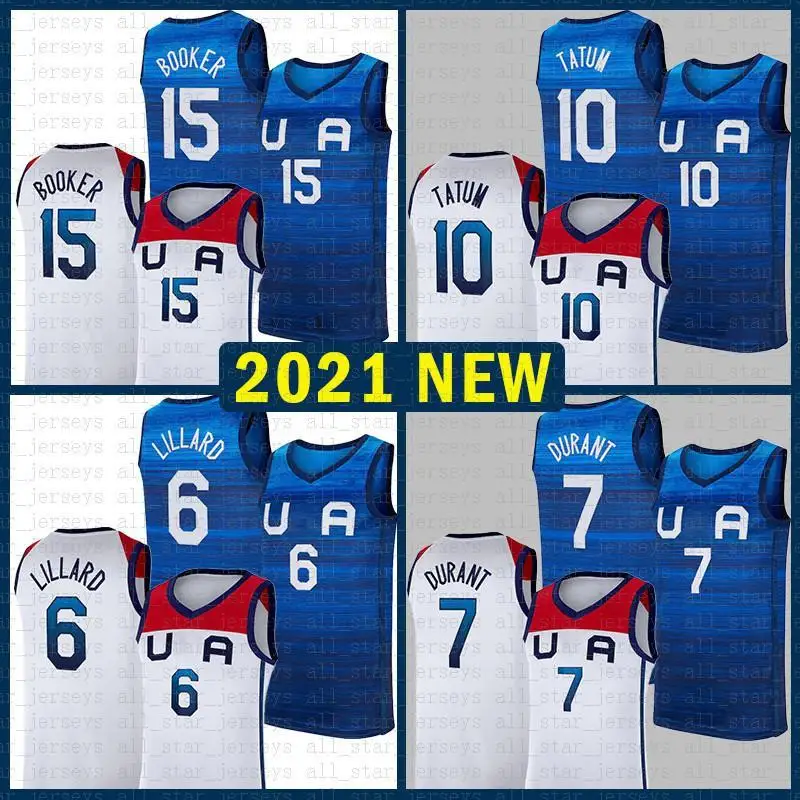 

2021 Newest Tokyo Basketball Jersey Team USA Devin 15 Booker Kevin 7 Durant Jerseys Damian 6 Lillard Jayson 10 Tatum Jerseys