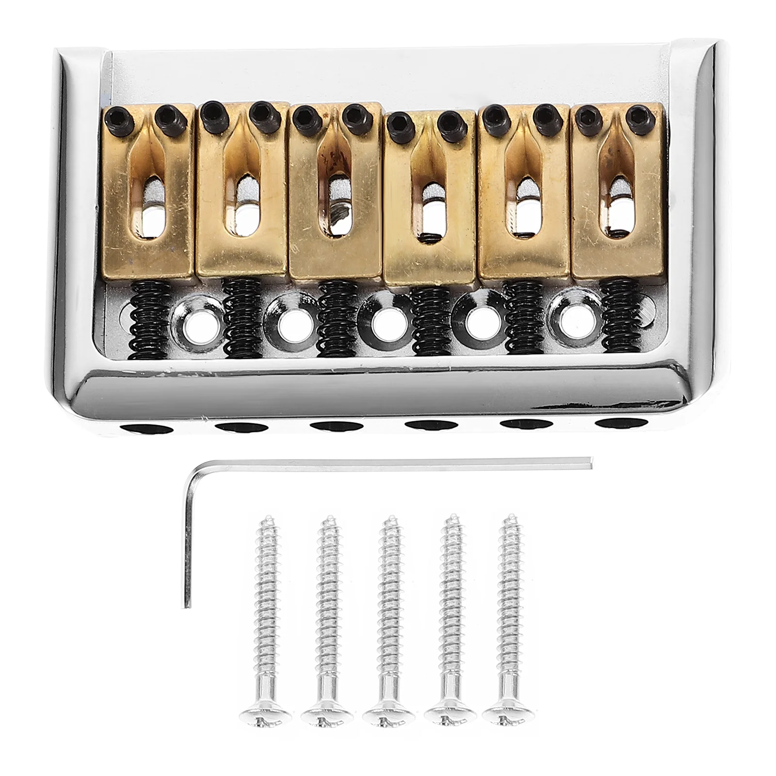 

Chrome Hard-tail Fixed Bridge Set with Wrench and Screws for Electric Guitar Replacement Parts (Golden)