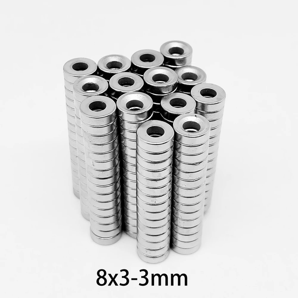 

20/50/100/200/500PCS 8x3-3 Strong Neodymium Magnet 8*3 mm Hole 3mm N35 Round Countersunk Magnets 8*3-3 mm Disc Magnet 8x3