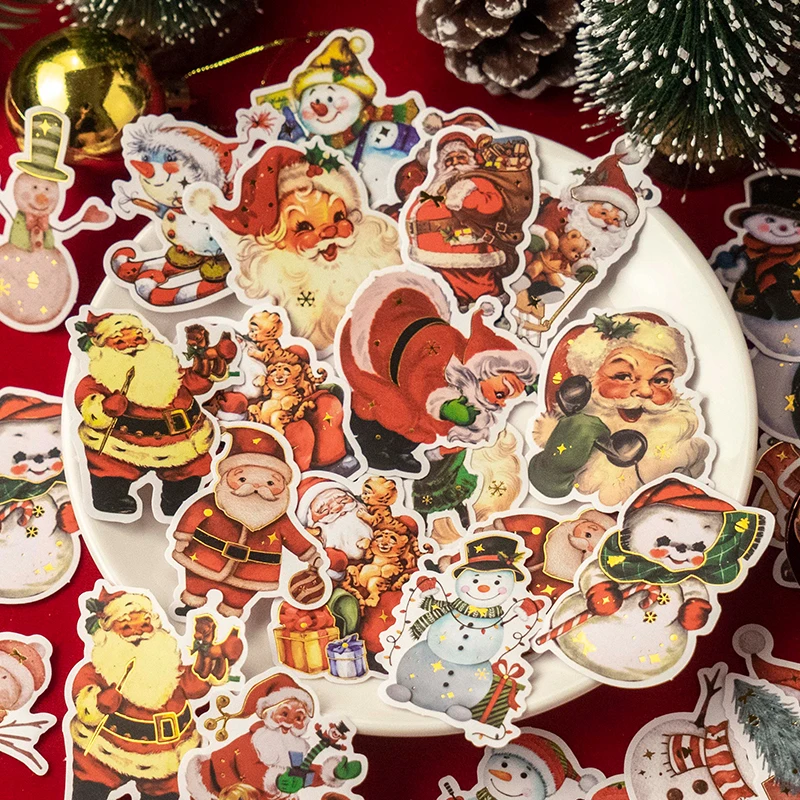 

30Pcs Per Pack Stickers Christmas Bronzing Claus Tree Scrapbook santa snowman Paper Foil Gift New Year Card Christmas Xmas