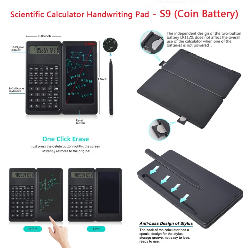 6.5 Inch Portable Calculator LCD Screen Writing Tablet Folding Scientific Calculator Tablet Digital Drawing Pad With Stylus Pen images - 6