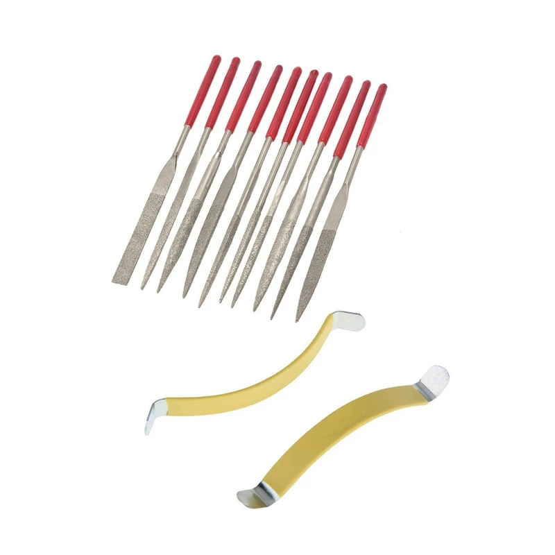

10Pcs Guitar Fret Nut Saddle Slot Pickguard Grinding File & 2Pcs Metal String Spreaders Guitar Luthier Tool Yellow
