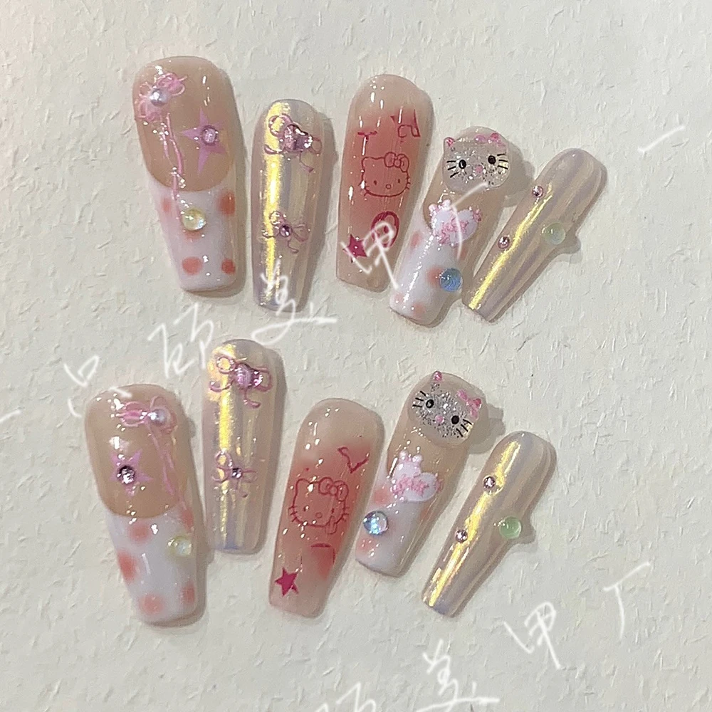 Модный темпераментный носимый пресс на ногтях Hello Kitty Maiden Heart French Nude Роскошные