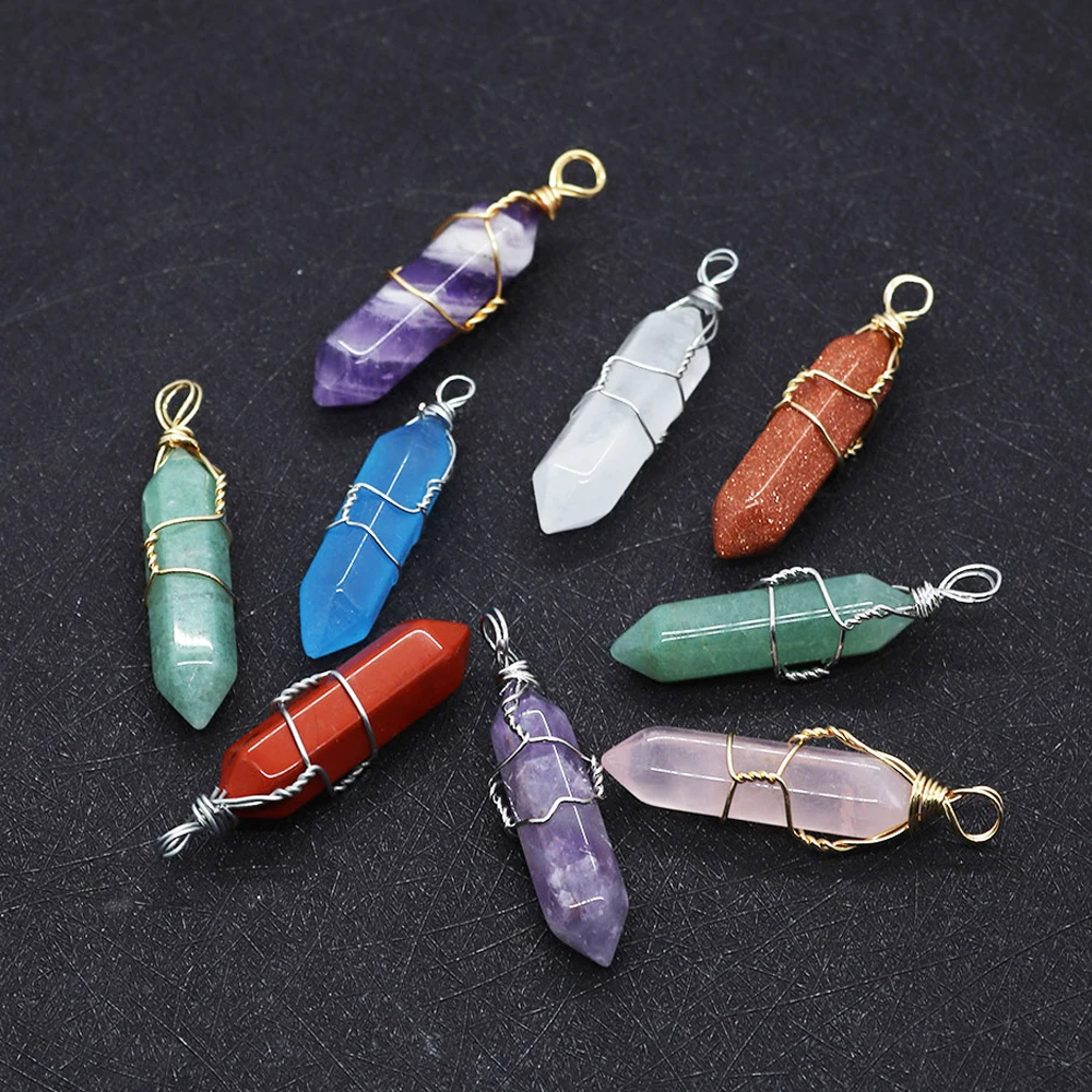 

Hexagonal Column Natural Agate Reiki Stone Necklace Decoration Pendants DIY Jewelry Making Amethyst Crystal Pillar Wholesale