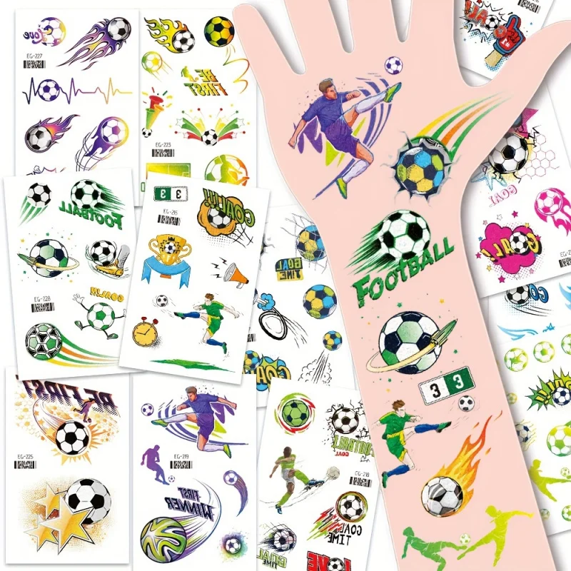 12/8 листов блестящих футбольных игр временные татуировки наклейки для вечеринок