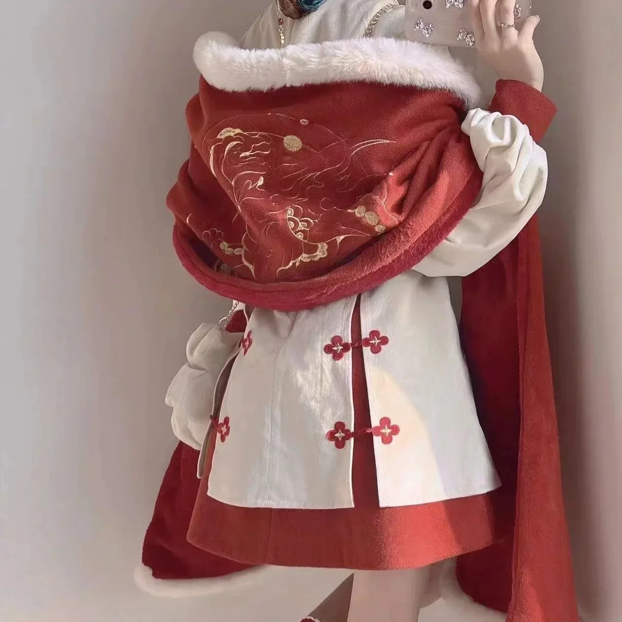 Осенне-зимнее женское Красное приталенное платье с длинным рукавом в китайском