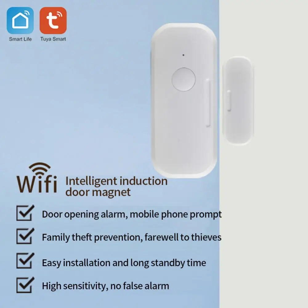 

Tuya Door Window Detect Easy Install Smart Door Open/closed Detectors Wifi App Notification Alert Door Sensor App Remote Control