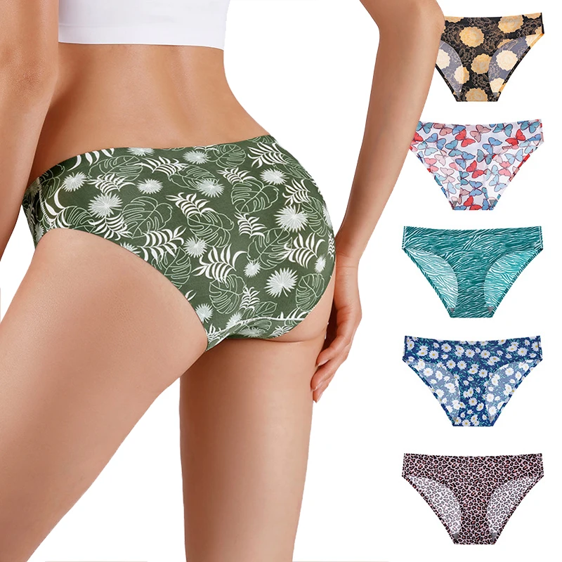 

Women Sexy Print Leopard Underwear Thongs Cotton Crotch Seamless Panties Low Waist Female G-String Colored Summer Lingerie