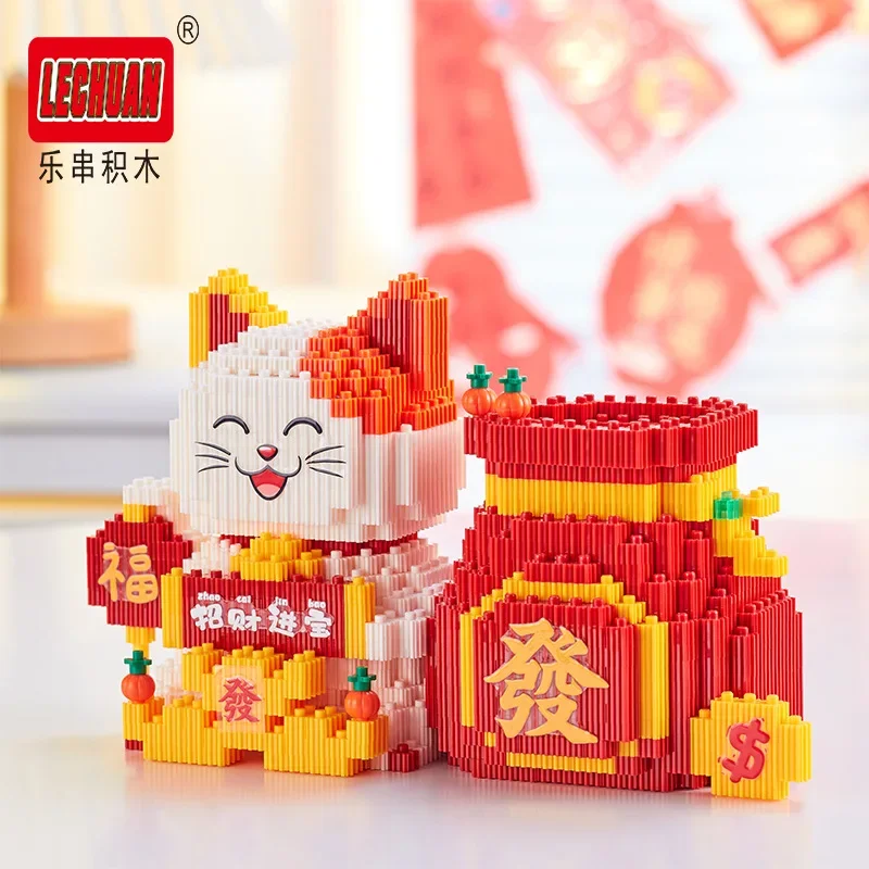 Linkgo Maneki Neko Diamond Building Blocks Lucky Cat Китайская культура сборка 3D модель мини-кирпичная