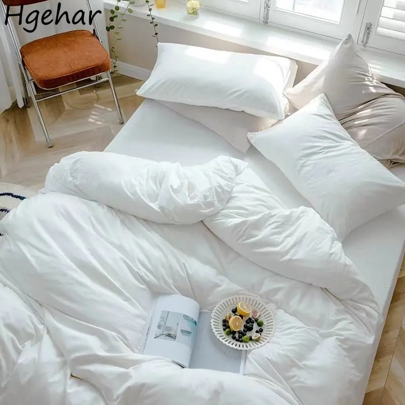 

New White Duvet Cover Hotel Queen King Size Quilt Covers Four Seasons Simple Bedding Soft Skin-friendly Bedclothes Double Single