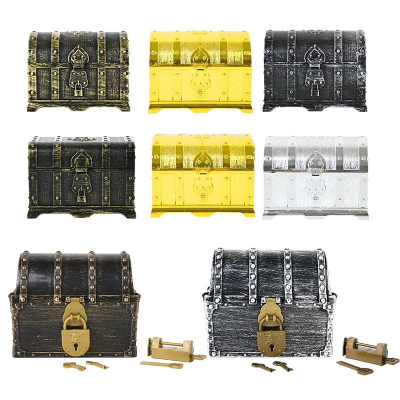 

Vintage Pirate Treasure Storage Box Halloween Party Decoration Candy Jewelry Crystal Gem Trinket Boxes Large Capacity Chest Case