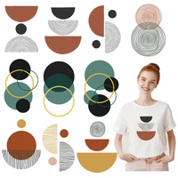 morandi color circle line heat transfer for clothes geometry patches for girl garment semicircle iron transfer diy appliques new