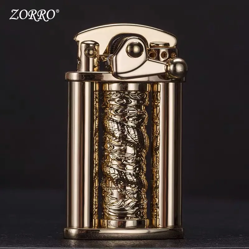 

Creative ZORRO Brass Shell Kerosene Lighter Five Sides Deep Carving Cigarettes Smoking Gift for Men Collection Original Box