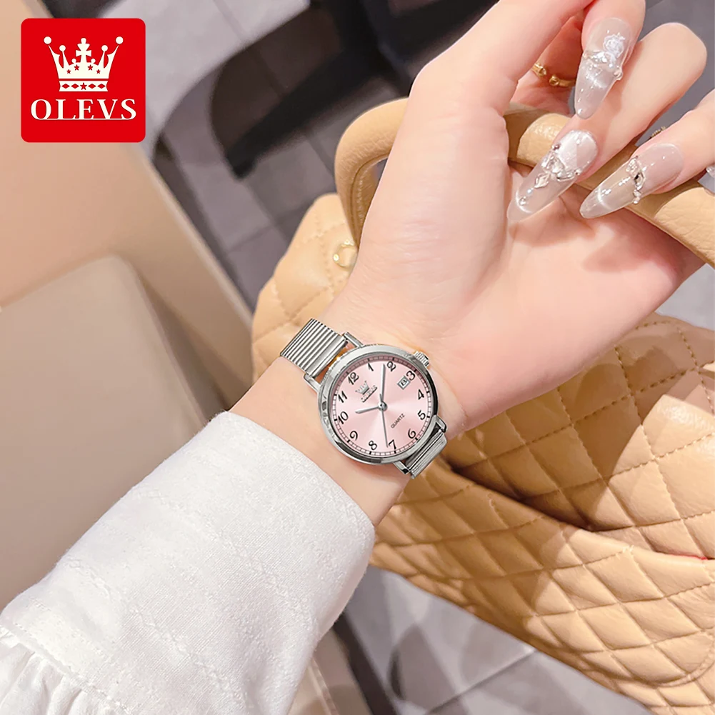 Фото Женские часы OLEVS 7130 Elegance с кварцевым механизмом, одинарным календарем, из нержавеющей стали, водонепроницаемые до 30 м. №4
