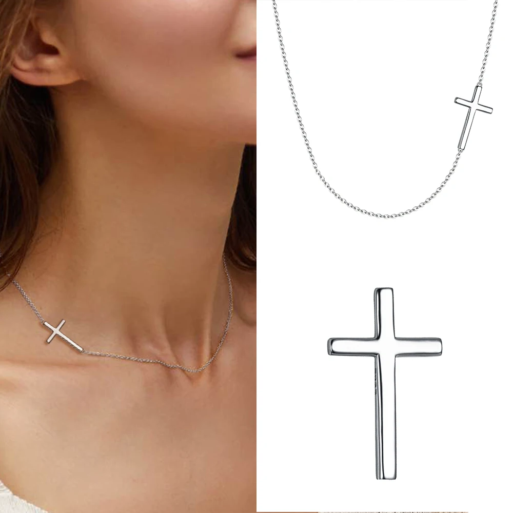 

Ожерелье из стерлингового серебра 925 пробы с перекрестным боком, женское колье, цепочка на шею, ювелирные изделия, Женское Ожерелье, религио...