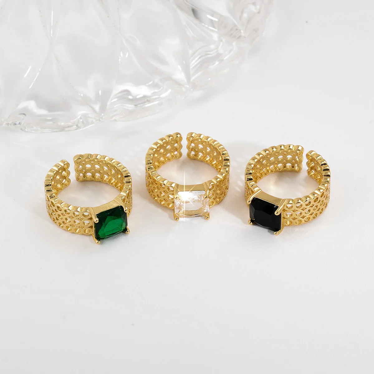 

Bohemian Crystal Rings for Women Pave CZ Gold Color Adjustable Punk Finger Ring Fashion Korean Jewelry 2023 Party Gift