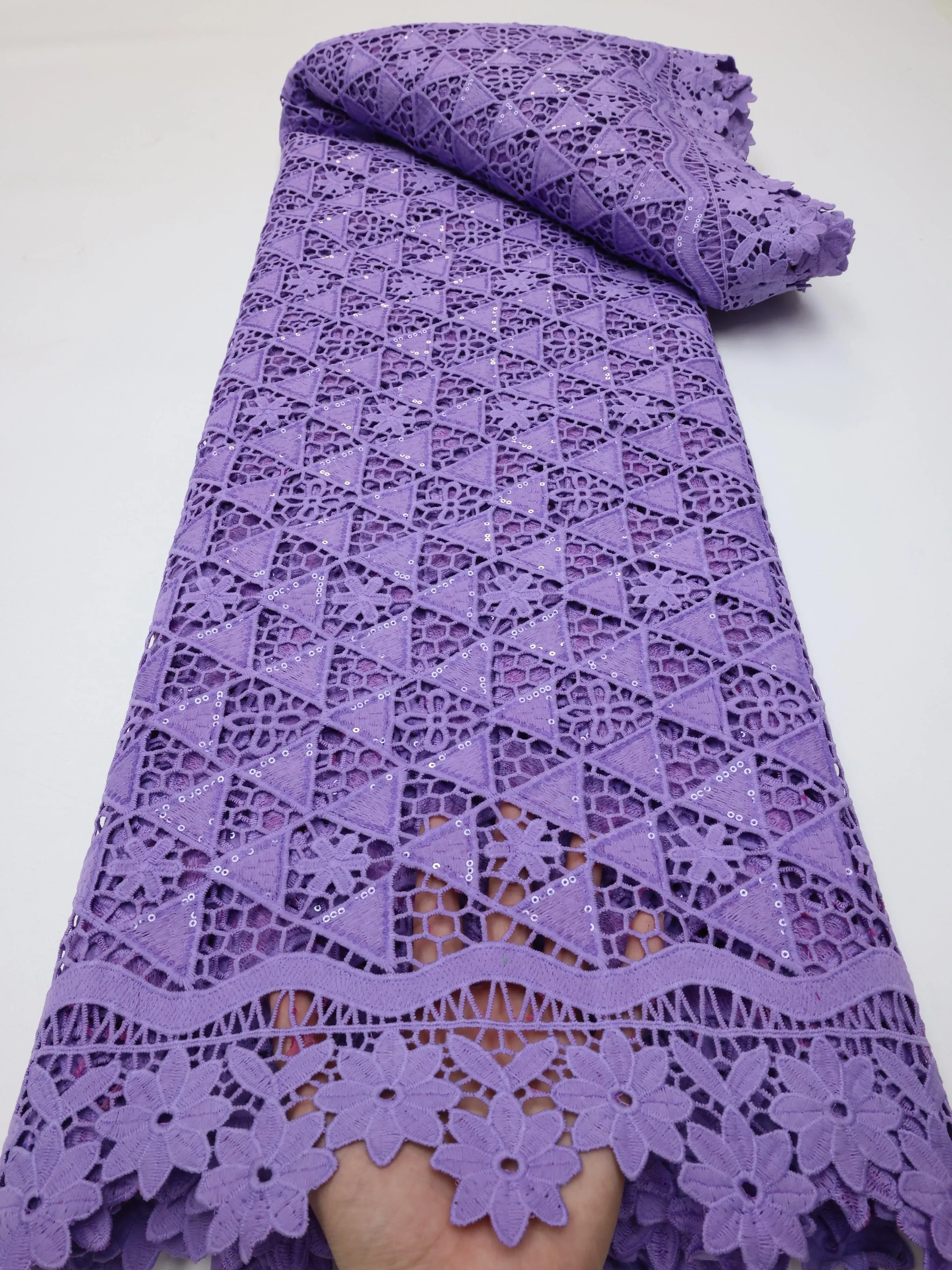 Экологичная вышитая молочная шелковая кружевная ткань для нигерийского