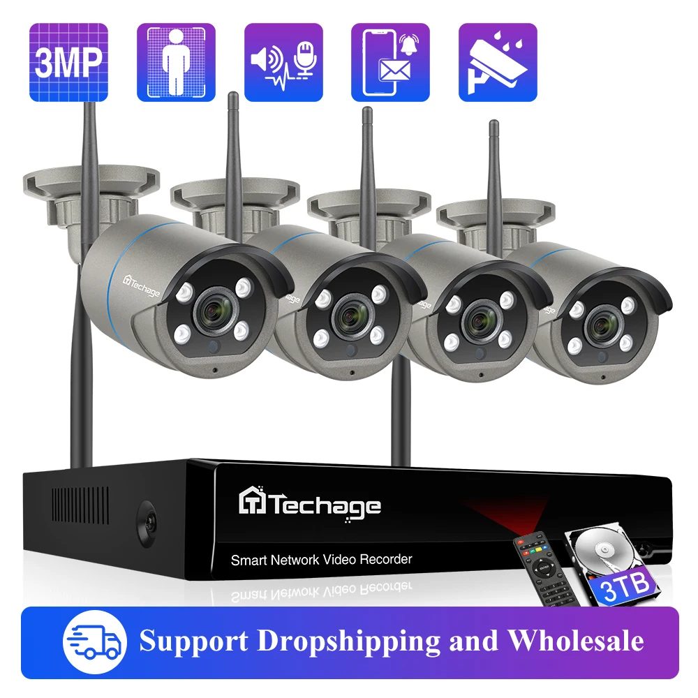 Беспроводная система камер Techage HD 3 Мп наружная Wi-Fi IP-камера Двусторонняя