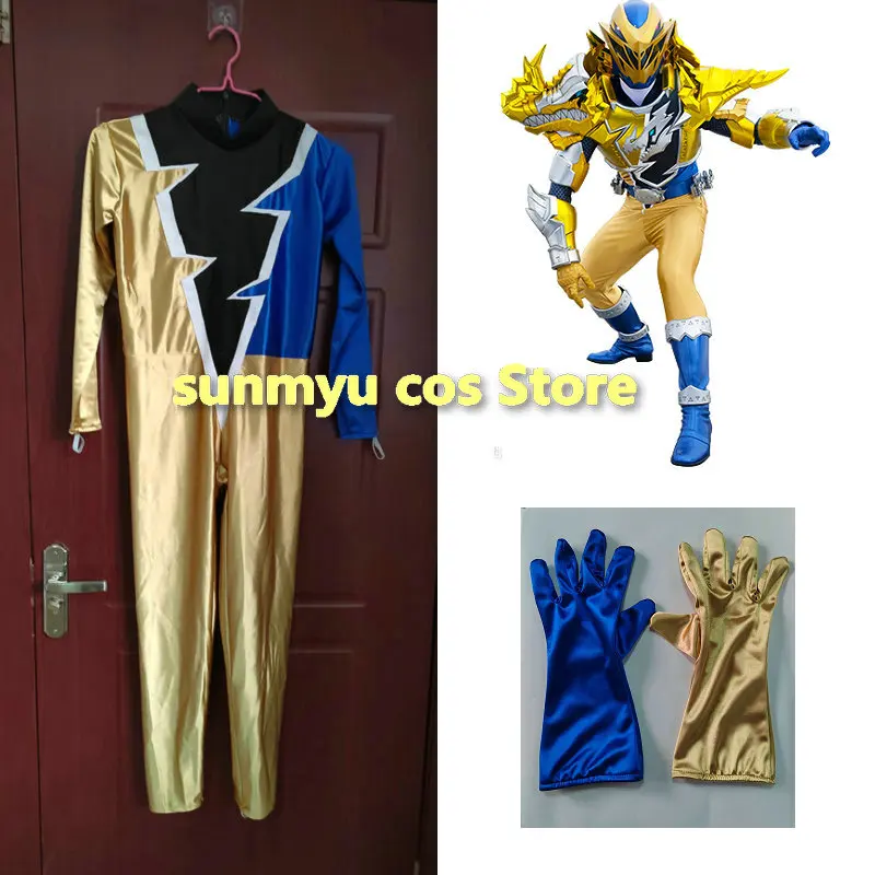 

KISHIRYU SENTAI RYUSOULGER Cosplay Golden Bodysuits with Gloves Cosplay Costume Satin Fabric Custom size Halloween