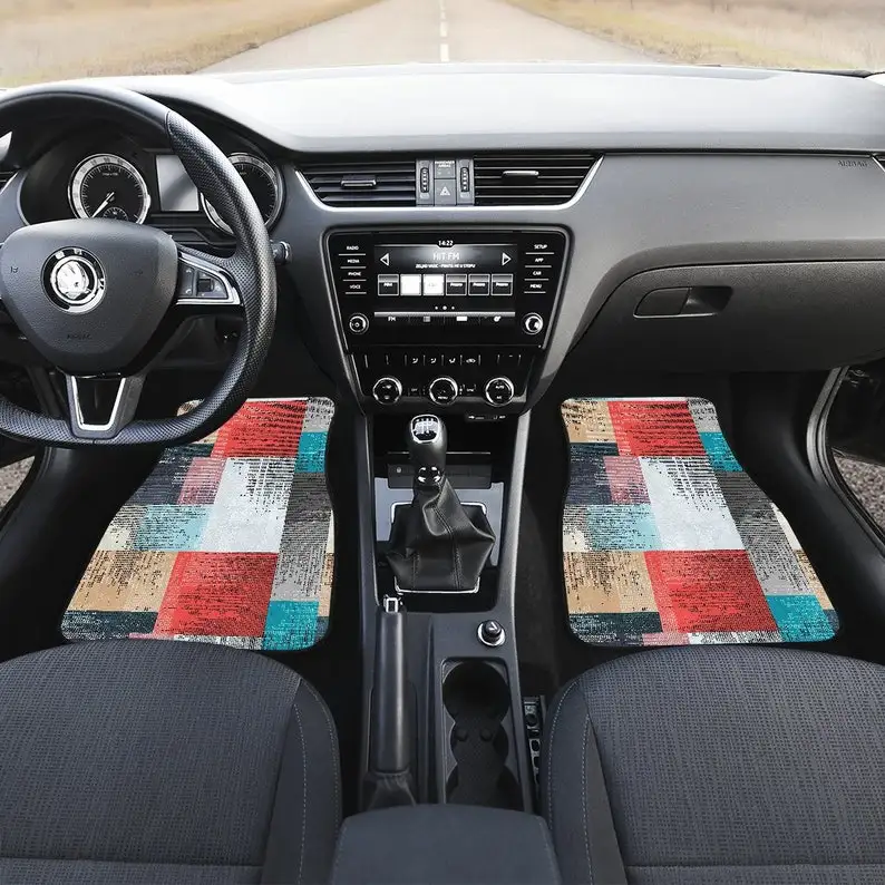 

Red White Blocks Abstract Art Car Floor Mats Set, Front and Back Floor Mats for Car, Car Accessories